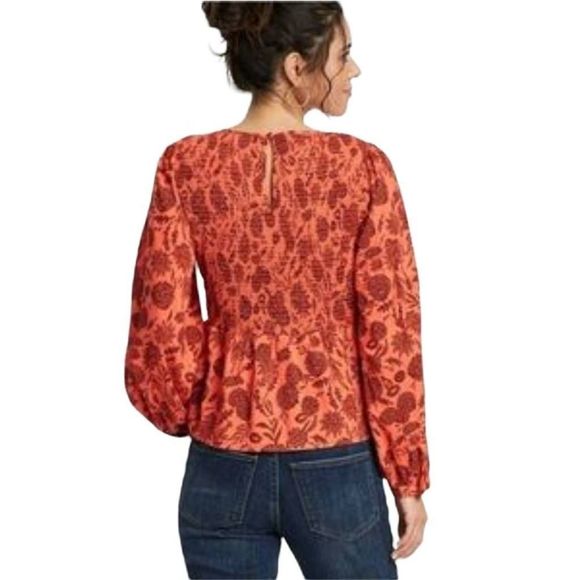 UNIVERSAL Thread Women's Coral Floral Cotton/Rayon/Spandex Smocked Balloon Sleev - Picture 2 of 9